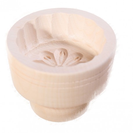 Wooden Butter mold round  with flower