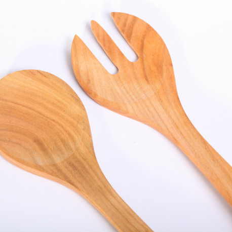 Salad server fork & spoon cherry wood