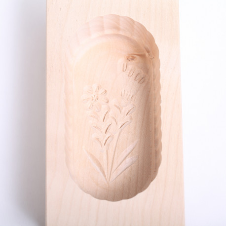 Wooden Butter mold oval with flower