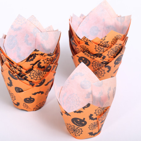 MINI Tulip muffin cups Halloween - Ø bodem 3.5 cm - 48 stuks