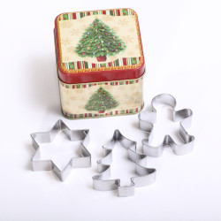 Tin 'Christmas stocking red & green' with 3 cookie cutters