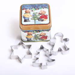 Tin 'Christmas Bears' with 3 cookie cutters
