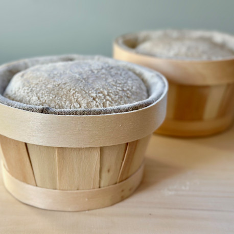 Rijsmandje van hout met linnen- 250 - 500g Rond