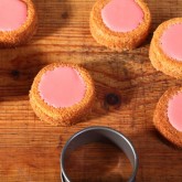 Pink fondant cakes with orange frangipane mmm