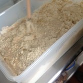 Making big pool of poolish in our dough container