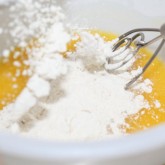 No knead brioche: Whisking eggs and flour with our trusty Danish dough whisk