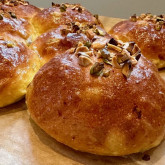 Making Easter buns with pistachio paste filling