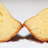 Madeleines - the inside revealed: soft slightly moist and bouncy, very pleasant  structure to bite in to.