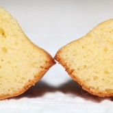 Madeleines - the inside revealed: soft slightly moist and bouncy, very pleasant  structure to bite in to.