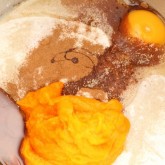 Pumpkin buns ingredients in a mixing bowl - no butter yet